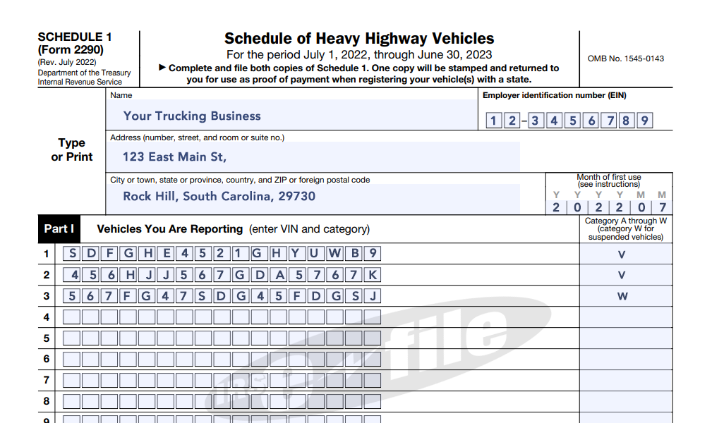 Form 2290 schedule 1